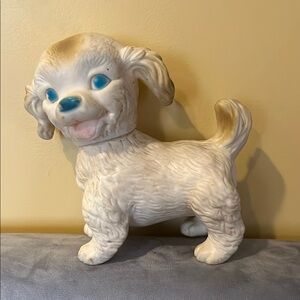 Vintage Rubber 60s White and Brown Toy Dog